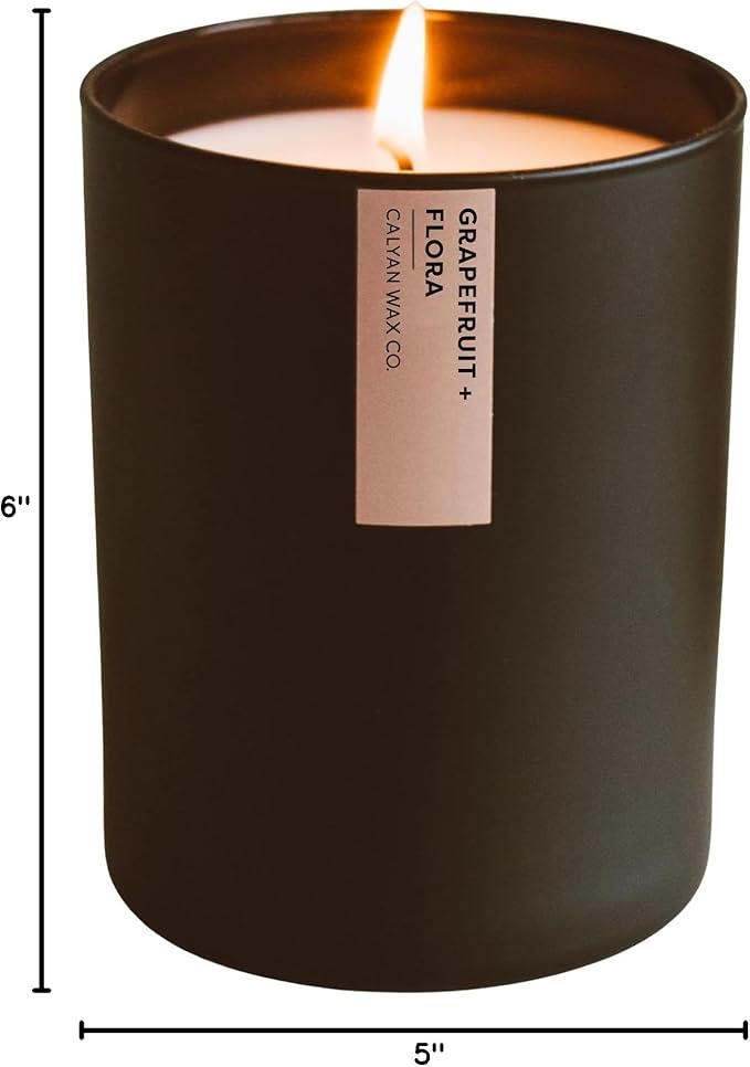 Calyan Wax Co. Grapefruit & Flora Scented Candle - 75 Hour Burn - Luxury Non Toxic Soy Wax Candles - Long Lasting Black Tumbler Jar Candle for Home - 10.2oz - Bloomnest
