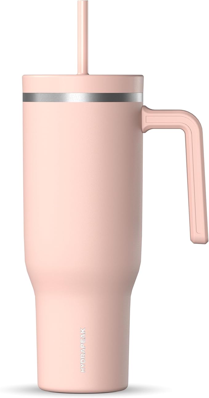 Hydrapeak Voyager 40 Oz Stainless Steel Tumbler with Handle, Insulated Water Bottle With Straw & Lid, Cupholder Friendly Reusable Travel Mug (Peony) - Bloomnest