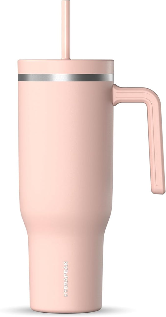 Hydrapeak Voyager 40 Oz Stainless Steel Tumbler with Handle, Insulated Water Bottle With Straw & Lid, Cupholder Friendly Reusable Travel Mug (Peony) - Bloomnest