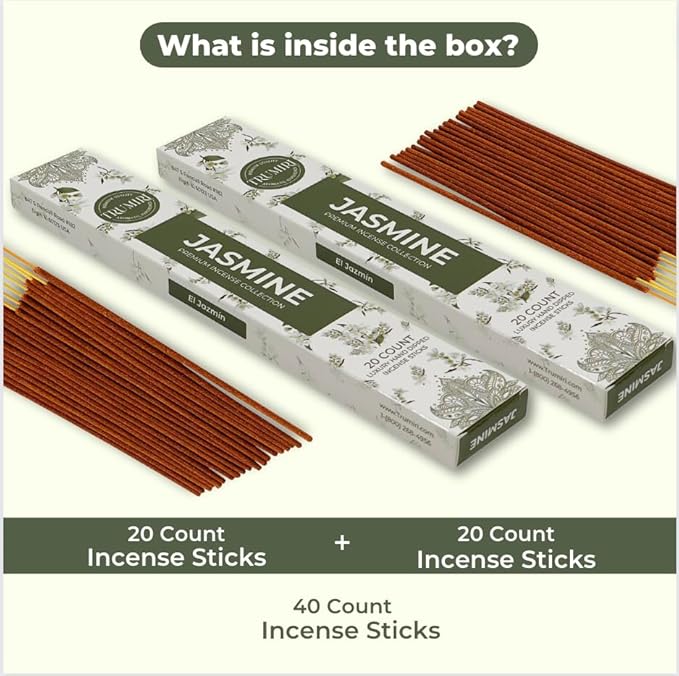 Jasmine Incense Sticks - Total 40 Insence-Sticks - Dual Pack of 20 Insense - Inciensos - Inscents - Natural Non Toxic Ingredients - Incents - Incence - Inscense - Insents TRUMIRI
