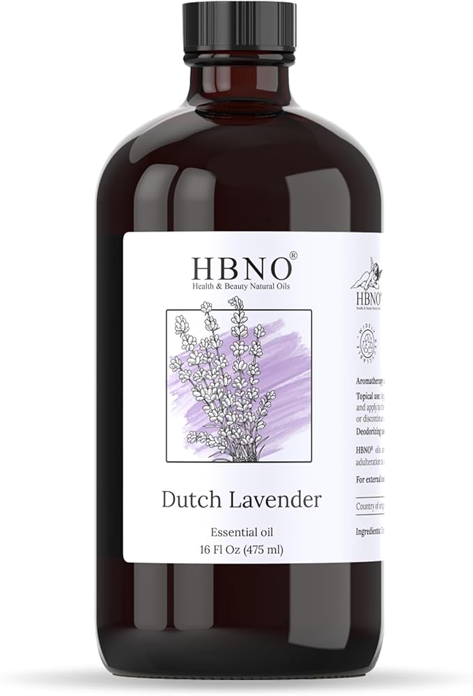 HBNO Lavender Dutch Oil - 16 oz (475ml) Large Size - Ideal for Shampoos, Conditioners, Mouth Washes, Face wash, Lotions, and Skin Care Products (Glass Bottle). - Bloomnest