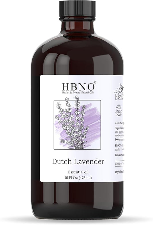 HBNO Lavender Dutch Oil - 16 oz (475ml) Large Size - Ideal for Shampoos, Conditioners, Mouth Washes, Face wash, Lotions, and Skin Care Products (Glass Bottle). - Bloomnest