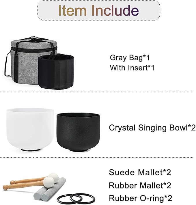 Couple of 2 PCS Yin and Yang Crystal Singing Bowl Set 8 Inch Black and 10 Inch White Mutual Attraction Bowls - Bloomnest