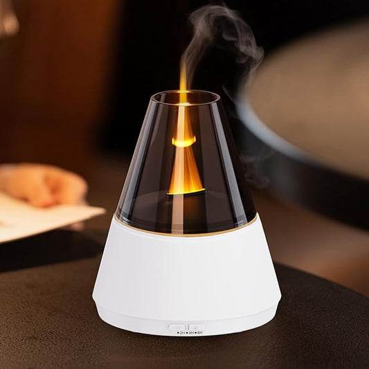 Flame Essential Oil Diffuser, Upgrade 7 Colour Lights Aromatherapy Diffuser, Oil Diffuser, Air Humidifier, Aroma Diffusers for Home, Bedroom, Office, Yoga, Timer & Waterless Auto Off (White) - Bloomnest