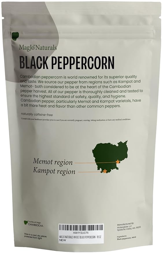 MagJo Naturals Black Peppercorn (whole), Exclusive Cambodian Memot Black Pepper - Bloomnest