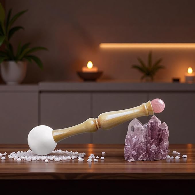 Singing Bowl Mallet,Rubber Mallet Striker with Silicone Head and Wooden Handle and Crystal Sphere for Playing Quartz Crystal Singing Bowls(Pink) - Bloomnest