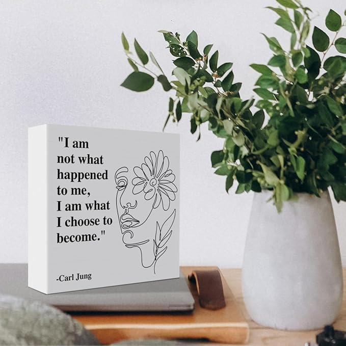 Therapy Office Desk Decor Wooden Box Sign, Mental Health Decor for Home School Counseling Decoration Mental Health Gift for Counselor Psychologist Therapist, I Am What I Choose to Become - Bloomnest
