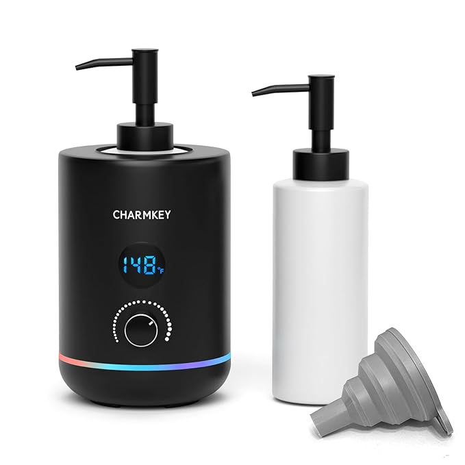CHARMKEY Massage Oil Warmer Black, 2 Oil Bottle Dispensers & 2 Silicone Funnels, Digital Heater for SPA, Oil Lotion Cream for Salon, Barber Shops, Home - Bloomnest