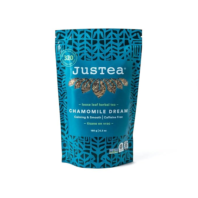 JusTea CHAMOMILE DREAM | Loose Leaf Herbal Tea | Recyclable Refill Pouch | 160+ Cups (6.3oz) | Caffeine Free | Award-Winning | Fair Trade | Non-GMO - Bloomnest