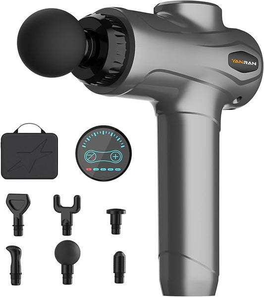 YANRAN Deep Tissue Massage Gun Portable, Percussion Massage Gun with 7 Levels & 6 Massage Heads, Electric Massager for Muscles Pain Relief, Gifts for Men Women Athletes for Sports and Relaxation - Bloomnest