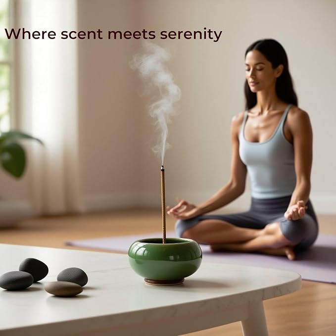 Incense Holder, 2-1Design, for Incense-Sticks,Cones,Ceramic Burner Bowl,for Zen Meditation,Yoga Desktop Decor,with Lotus Stand,Office,Home,Feng Shui & Spiritual Gifts(Natural) - Bloomnest