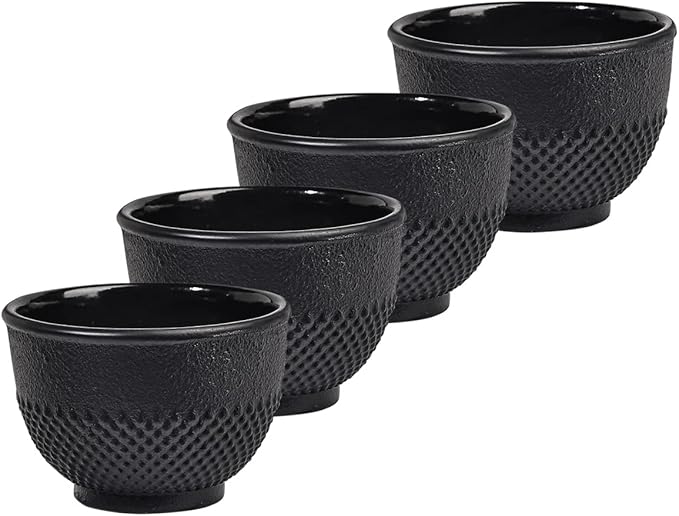 Sungmor Cast Iron Black Teacups, Set of 4 & 5 oz - Japanese Tea Cups with Enamel Interior, Traditional Gongfu Tea Set, Durable Heat-Retaining Tetsubin Style Drinkware - Bloomnest