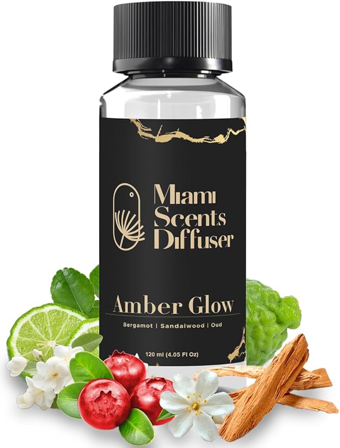 Amber Glow - Baccarat Rouge Scent Inspired by Kalesma Mykonos Hotel 4 Fl Oz-120 ml Essential Oils Aroma for Home Office Diffuser Luxury Refill Aromatherapy Fresh Blend of Bergamot, Oud and Sandalwood. - Bloomnest