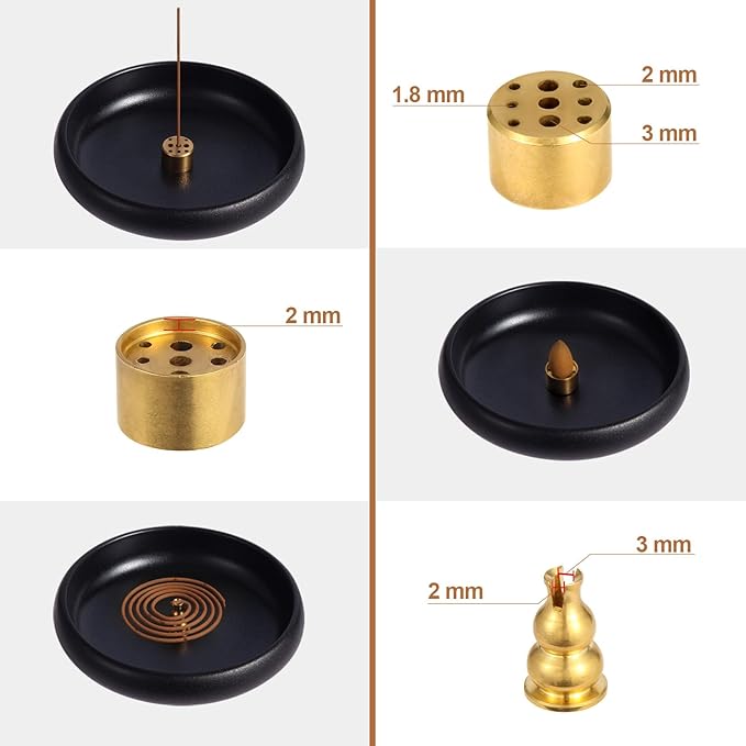 Incense Holder for Sticks, Sage, Coil Incense, Incense Stick Holder 5.71" for Yoga Meditation Energy Cleansing, Ceramic Incense Burner Holder with 9 Holes, Ash Catcher, Smudge Bowl (Black) - Bloomnest