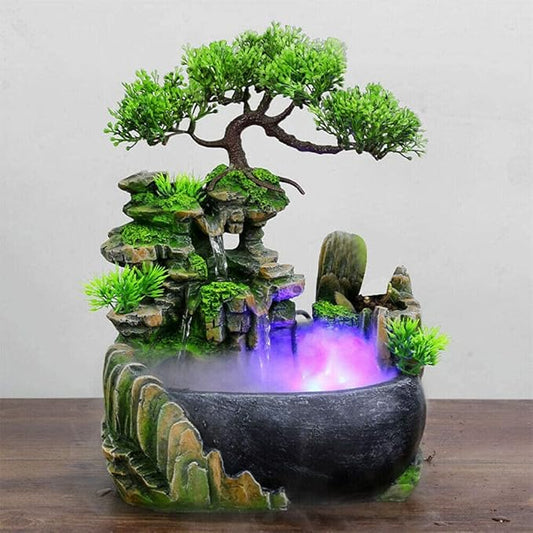 Tabletop Rockery Fountain Indoor Waterfall Bonsai Desktop Mini Rockery Water Fountain with Automatic Pump and LED Light, Home Office Bedroom Humidifier Desk Decorate (Style 1) - Bloomnest