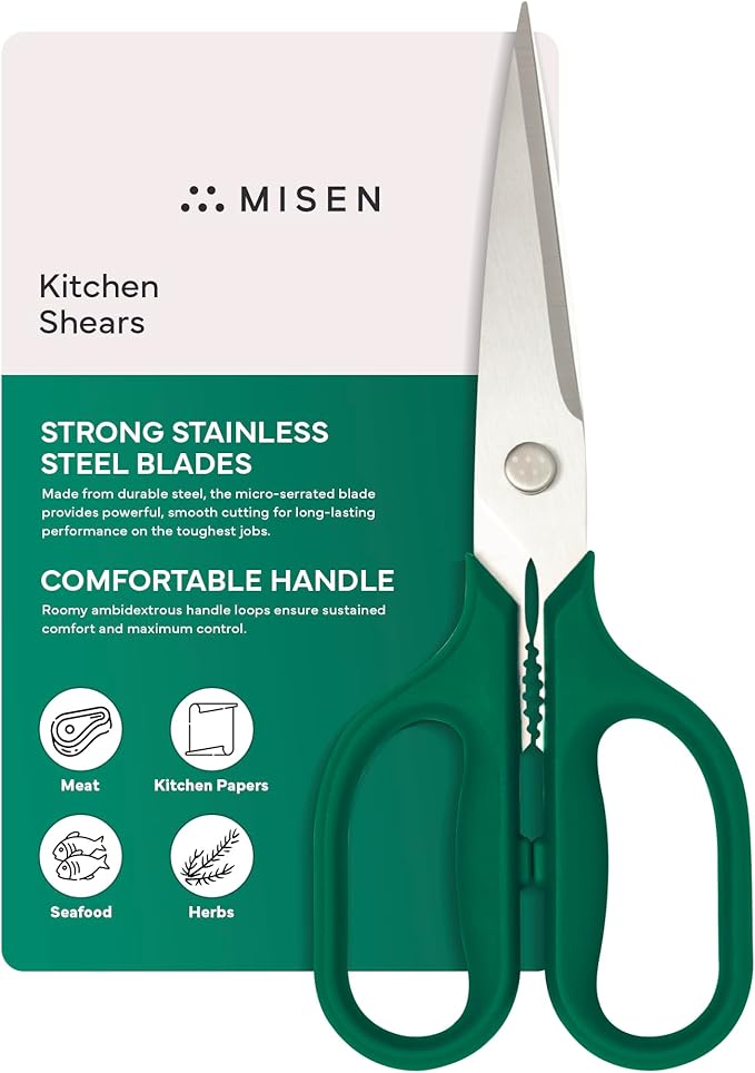 Misen Heavy Duty Kitchen Shears - Comfortable Ambidextrous Scissors for Meat, Poultry, Herbs & More - Easy to Clean - German Stainless Steel - Large | Green - Bloomnest