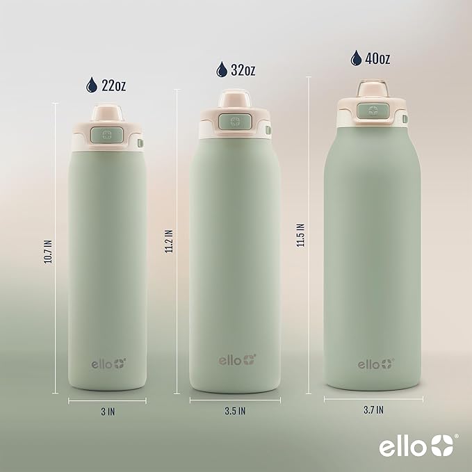 Ello Pop & Fill Insulated Stainless Steel Water Bottle with Quick Fill Lid, Leakproof Locking, Sip or Chug Spout, BPA-Free, Double Wall Vacuum Insulated for Sports, Travel & School- 22oz / 32oz / 40oz Ello