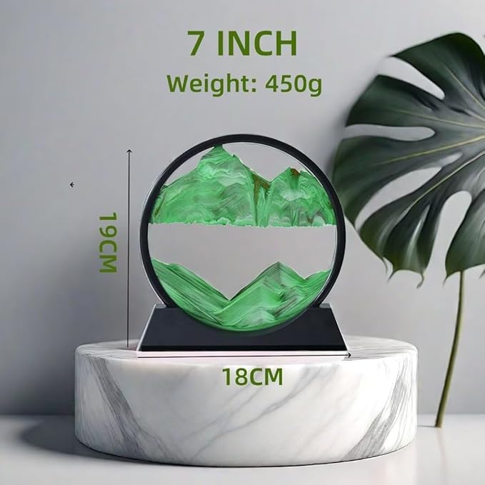 BGFJYUK Moving Sand Art Picture in Motion, Round Glass 3D Deep Sea Sandscapes with Display Flowing Sand Frame for Relaxing Desktop Home Office Work Décor for Kids Adults (Green, 7inch) - Bloomnest