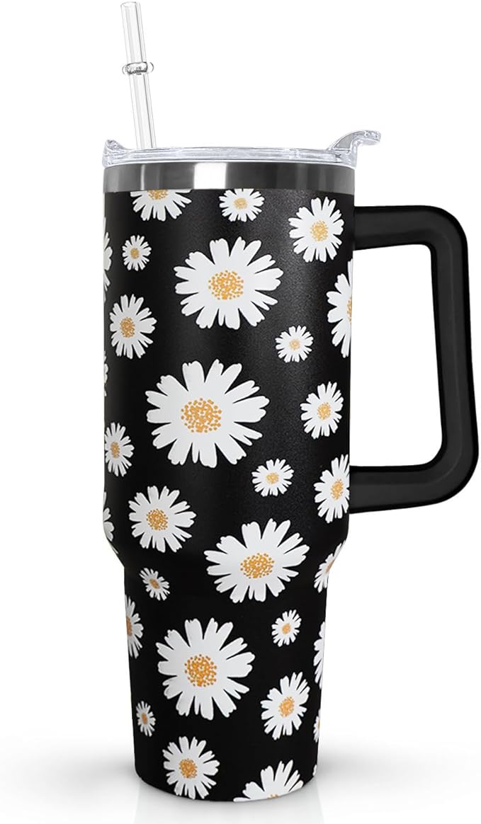 Ceovfoi 40 Oz Daisy Tumbler With Handle,Daisy Coffee Travel Mug Cup Water Bottle,Daisy Decor,Daisy Gifts for Women - Bloomnest