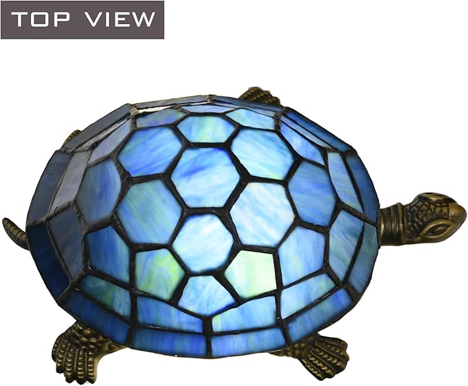 A0020 Turtle Tiffany Style Accent Table Lamp Handmade Stained Glass Animal Night Light for Bedside Livingroom Bedroom Home Decoration (Blue Turtle) - Bloomnest