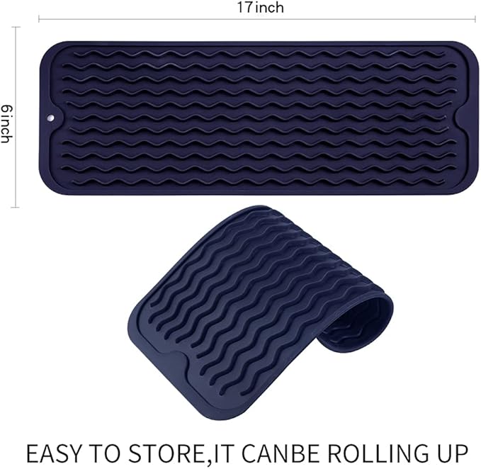 Silicone Dish Drying Mat for Multiple Usage,Easy clean,Eco-friendly,Heat-resistant Silicone Mat for Kitchen Counter,Sink,Bar,Bottle,or Cup Navy Blue M 17 inches x 6 inches - Bloomnest