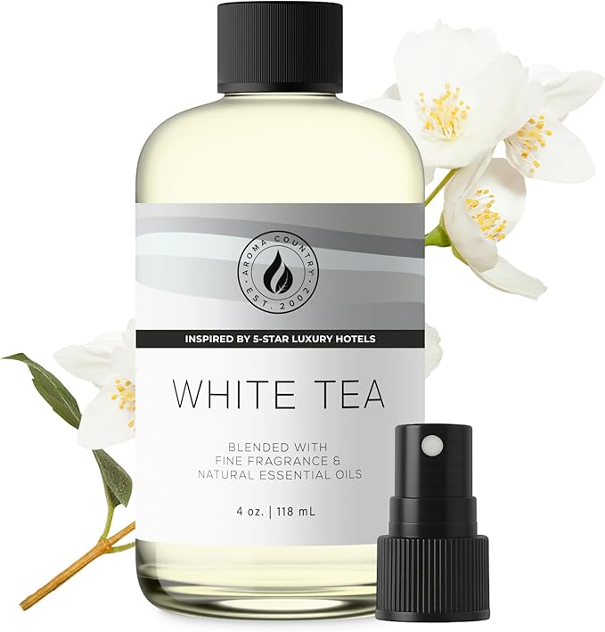 Aroma Country White Tea Diffuser Oil - Luxury Essential Oils for Diffuser Refill & Air Freshener Room Spray, Long-Lasting, Natural Home Fragrance and Hotel Scent for Diffusers & Machines (4 Fl. oz) AromaCountry