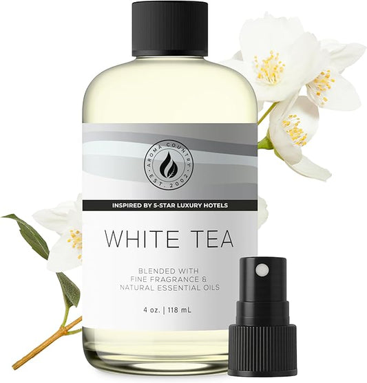 Aroma Country White Tea Diffuser Oil - Luxury Essential Oils for Diffuser Refill & Air Freshener Room Spray, Long-Lasting, Natural Home Fragrance and Hotel Scent for Diffusers & Machines (4 Fl. oz) AromaCountry