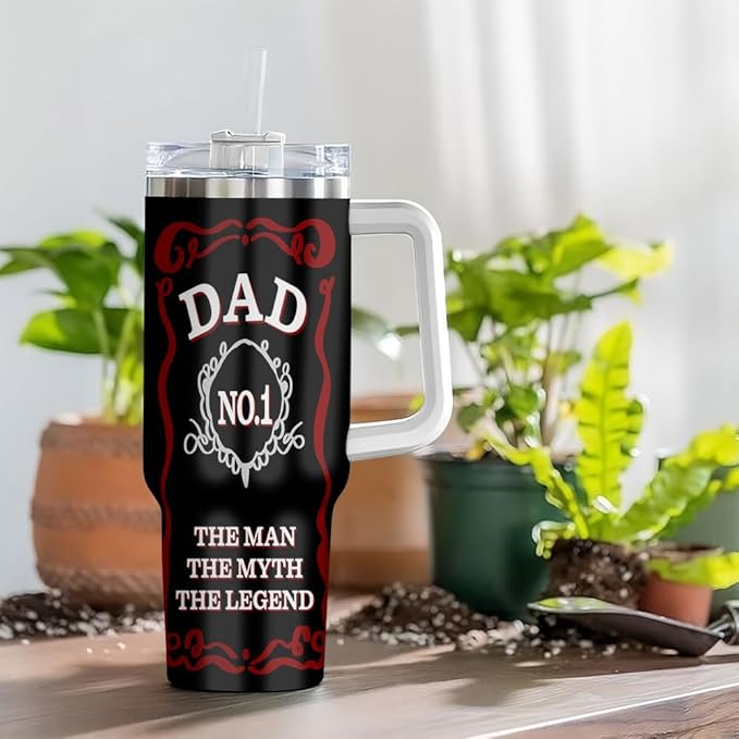 Personalized Best Dad Tumbler with Handle and Straw, Custom Names and USA Flag Design, Gift for Papa or Father from Kids, Father’s Day Mug Cup - Bloomnest