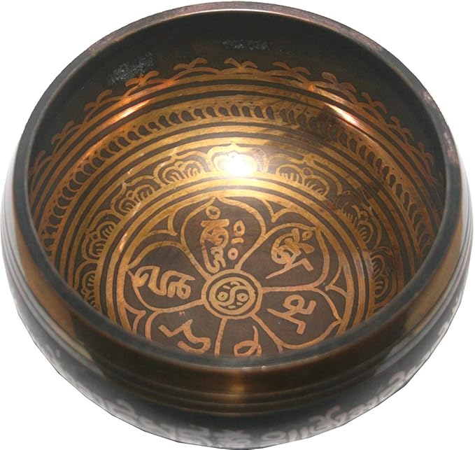 5131 SB 'B' Note Heart Chakra Antique Tibetan Auspicious Symbol Bowl Set ~ Nepal - Bloomnest