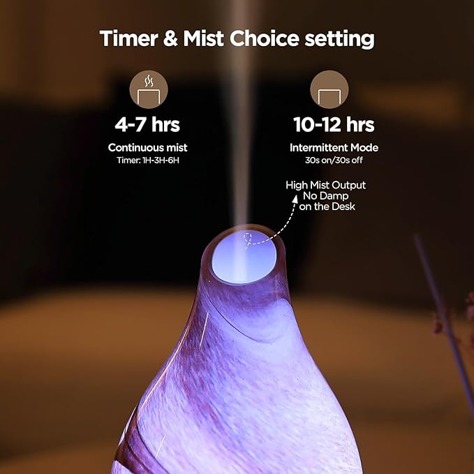 INRORNAS 160 ML Essential Oil Diffuser, Art Glass Ultrasonic Aroma Cool Mist Humidifier Aromatherapy Diffuser for Essential Oils 7 Colors Light Waterless Auto-Off for Home-Lonely Desert - Bloomnest