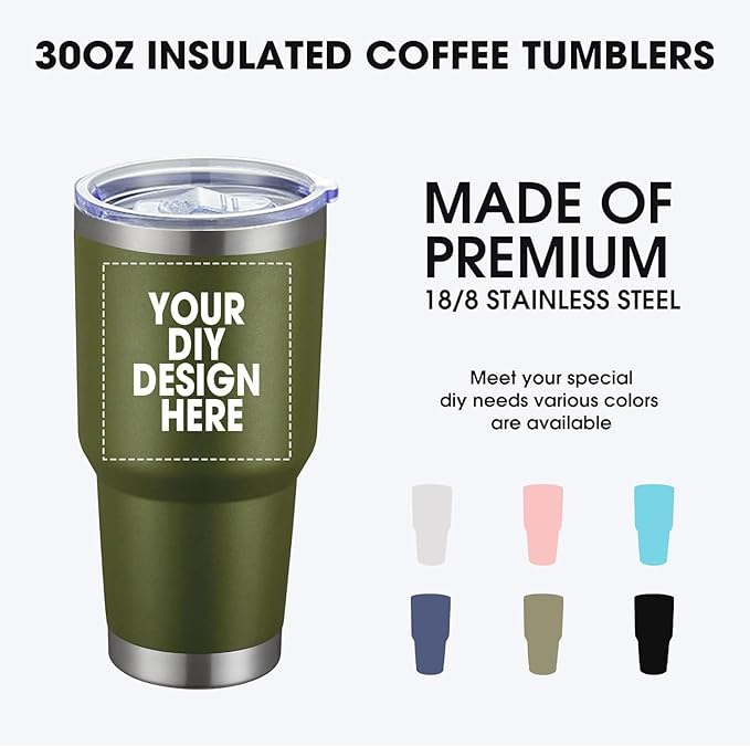Personalized Custom Tumbler Print in USA 30oz Stainless Steel Coffee Cup with Lid & Straw Double Wall Insulated Tumbler with Colorful Text Logo Photo - Bloomnest