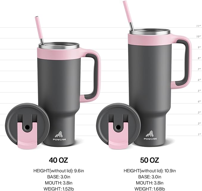 POWCAN 40 oz Tumbler with Handle, 2-in-1 Straw and Sip Lid, Leakproof, Dishwasher Safe, Insulated Stainless Steel Travel Coffee Mug, Keeps Cold for 34 Hours, Fits in Car Cup Holder (Rebellion) - Bloomnest