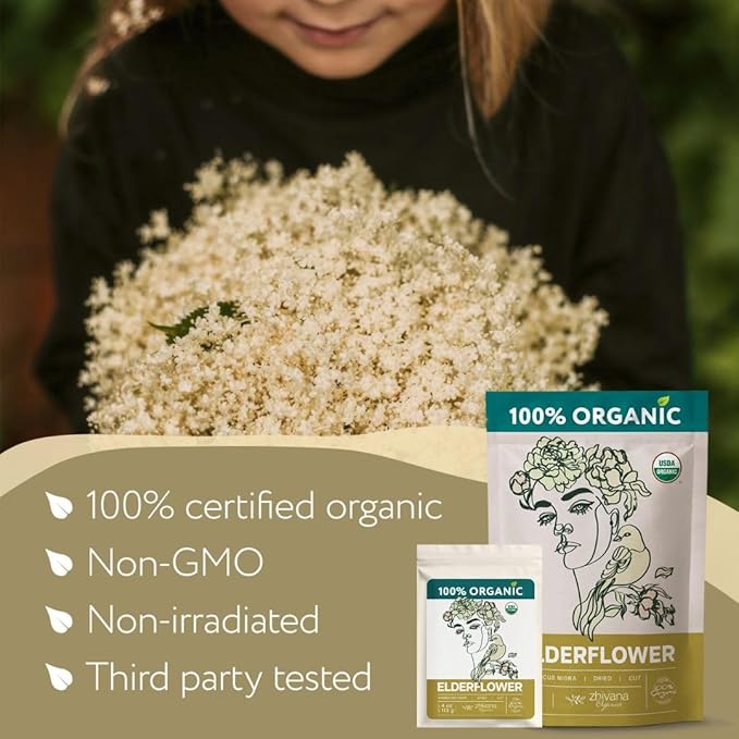 Elderflower Tea Organic (4oz.) - Elder Flowers Dried Herb for Respiratory Health - Loose Leaf Medicinal Tea - Bloomnest