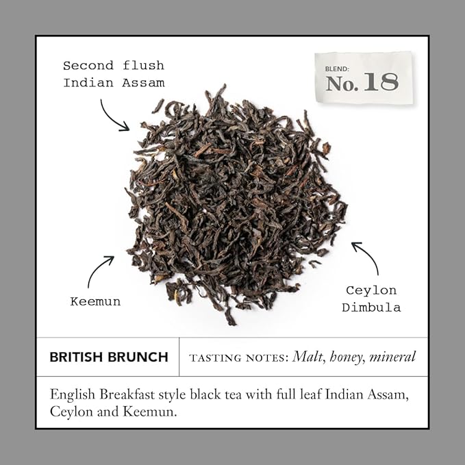 Steven Smith Teamaker British Brunch No. 18, Caffeinated, Sugar-Free, Full Leaf, English Breakfast Black Tea Bags 15 Sachets, 1.48oz each - Bloomnest