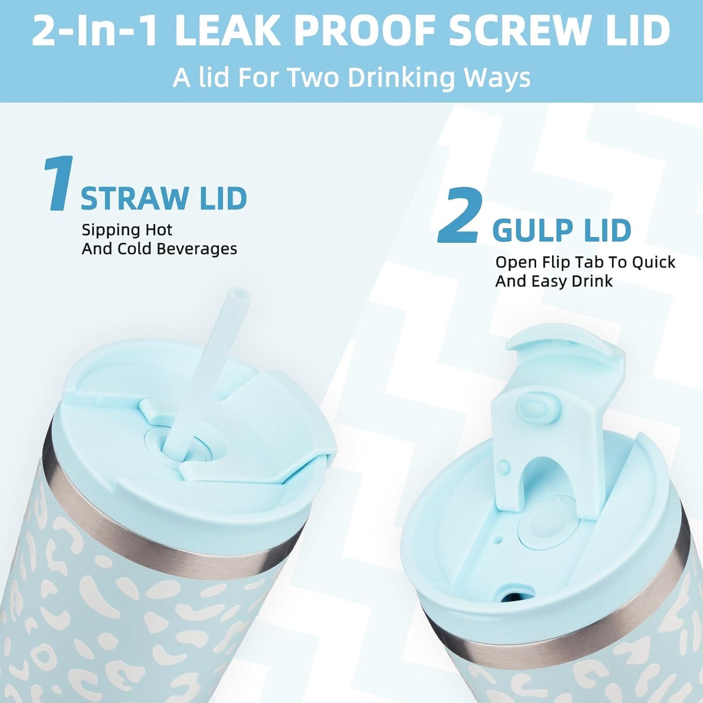 BJPKPK 18oz Tumbler With lid And Straw Stainless Steel Travel Coffee Mug Insulated Tumblers Cups,Light Blue Leopard