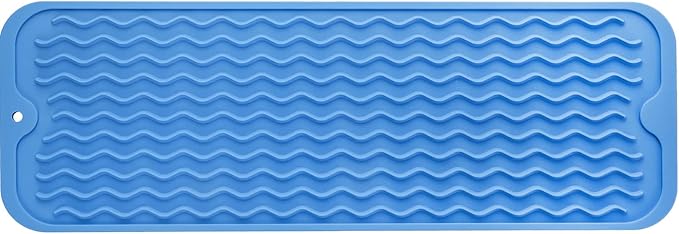 Silicone Dish Drying Mat for Multiple Usage,Easy clean,Eco-friendly,Heat-resistant Silicone Mat for Kitchen Counter,Sink,Bar,Bottle,or Cup Lichen Blue M 17 inches x 6 inches - Bloomnest