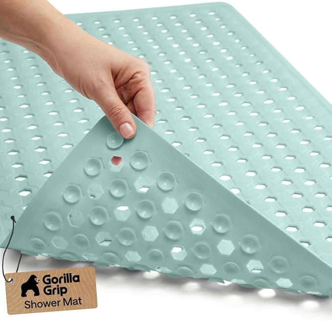 GORILLA GRIP Patented Bath Tub Shower Mat, Machine Washable Bathtub Floor Liner Mats, Suction Cups and Drain Holes to Keep Tubs Clean, Soft on Feet, Bathroom Essentials, 35x16 Inch, Mint Opaque - Bloomnest