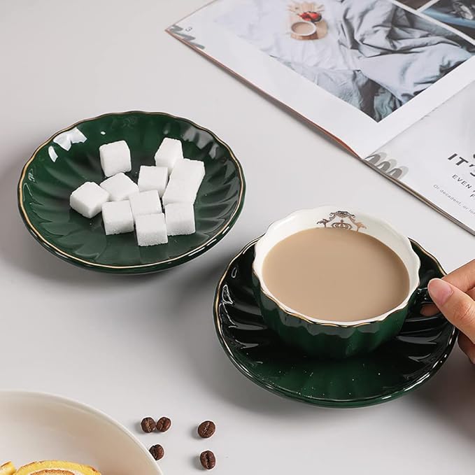 Sweejar Porcelain Tea Sets British Royal Series, 8 OZ Cups& Saucer Service for 6, with Teapot Sugar Bowl Cream Pitcher Teaspoons and Tea Strainer, Suitable for High Tea, Wedding, Party (Jade) - Bloomnest