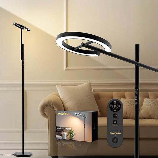Happy Light Therapy Lamp, 12000 LUX UV-Free Sunlight Floor Lamp with Remote, Full Spectrum Sun Lamp, 4 Color Temps 2700-6500K & 7 Brightness & Timer LED Lamp for Living Room Bedroom Home Office, Black - Bloomnest