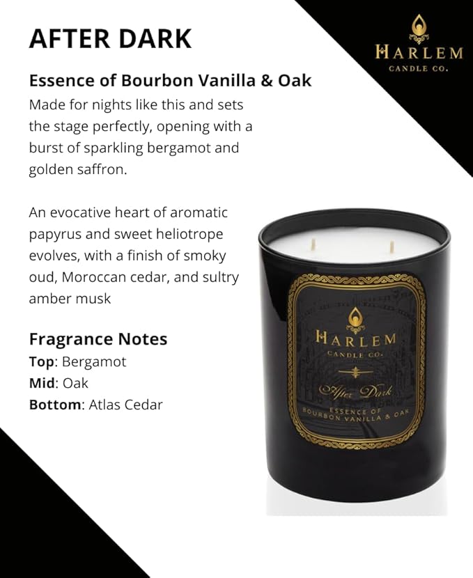 HARLEM CANDLE CO. After Dark - Luxury Scented Soy Candle, 11 oz - 80-Hour Burn Time | Bergamot, Saffron, Bourbon Vanilla, Oak | Scented Candles for Home - Bloomnest