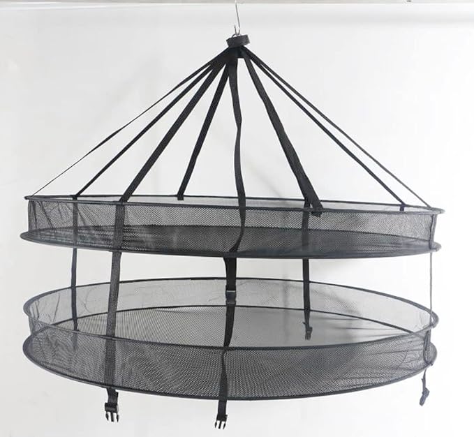 HORTIPOTS Herb Drying Rack 360 Degree Access 3 Feet Clip Adjustable Center Support Straps NO Sagging Fine Mesh Netting (Heavy Duty Clips 3FT) - Bloomnest