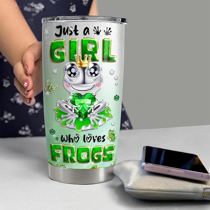SANDJEST Frog Tumbler 20oz Girl Who Loves Frogs Cup Stainless Steel Insulated Tumblers Coffee Travel Mug for Girls Teen Gift for Birthday Christmas - Bloomnest