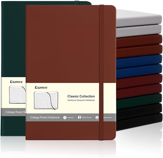 COMIX 12 Pack Lined Journal Notebooks for Women & Men, 240 Pages, Medium 5.5" x 8.3", Hardcover, Journaling Notebook for Work & Note Taking, Fits for School Home Business, Journals for Women, Men - Bloomnest