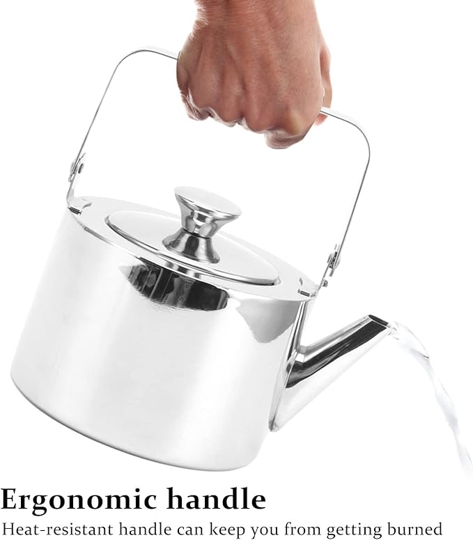 Stainless Steel Teapot, Mirror Finish Easy To Tea Kettle Rustproof Fast Heating with Strainer for Home for All Stovetop (Medium, 1.3L) - Bloomnest