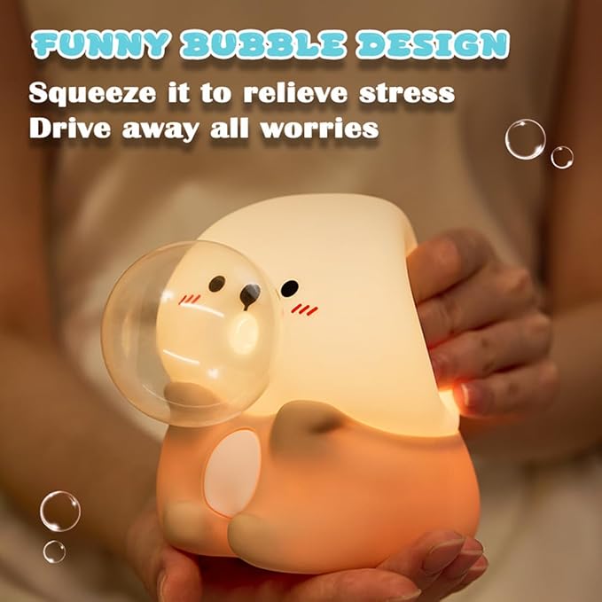 Sea Otter Night Light, Cute Otter Gifts, Soft Silicone Lamp with 3 Level Warm Light and RGB Changing, Breastfeeding Nursery Portable Kawaii Bedside Lamp for Baby, Toddler, Boys and Girls - Bloomnest