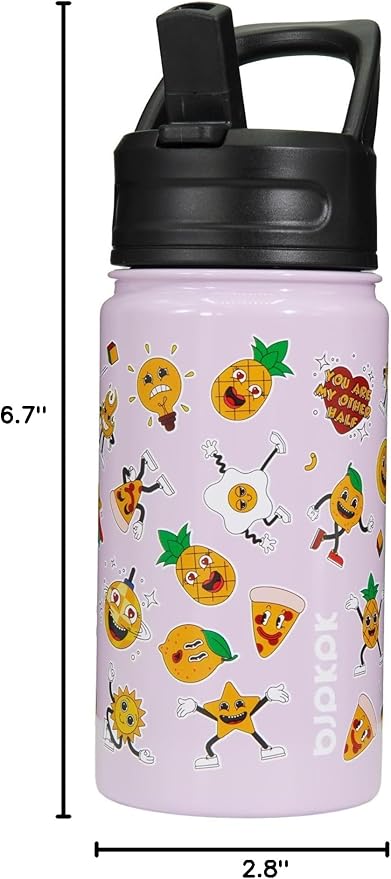 BJPKPK Insulated Water Bottle with Straw Lid, 15 oz Stainless Steel Metal Water Bottles, Reusable Leak Proof BPA Free Water Bottles, Cups, Thermo, Hawaii Fruits-Purple - Bloomnest