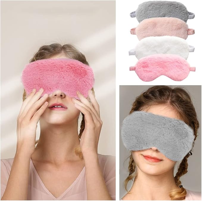 4 Pcs Plush Sleep Masks, Ultra Cute Soft Eye Cover, Blindfold Travel Masks for Kids Men Women(Random Color) - Bloomnest