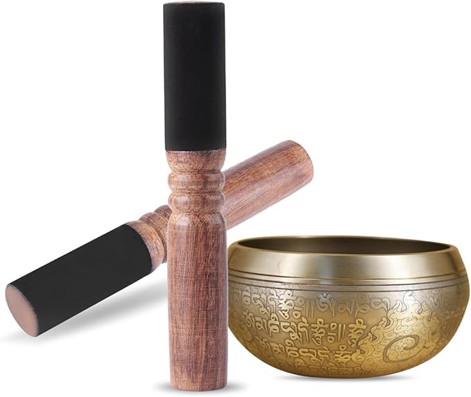 Yinhing Sound Bowl Mallet, Durable Singing Bowl Mallet with Peach Wood Material, Leather Wrapping Tibetan Singing Bowl Set for Religious Article - Bloomnest