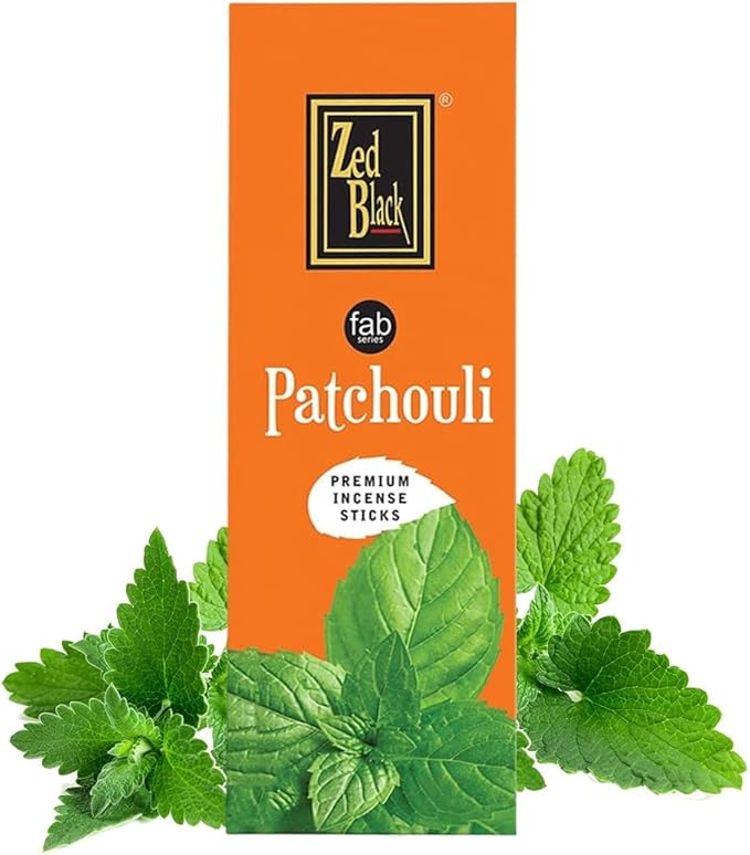 ZED BLACK Patchouli Natural Incense Sticks, 20 Sticks per Box, 6 Boxes (Total 120 Sticks), for Home and Workplace Use.