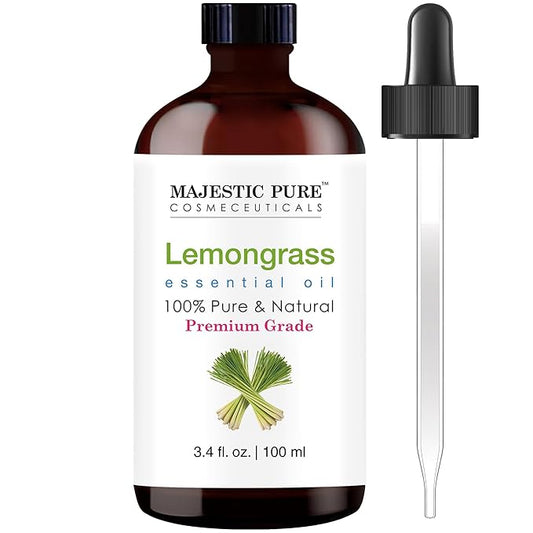 Majestic Pure Lemongrass Essential Oil with Glass Dropper - 3.4 Fl Oz - 100% Pure and Natural Lemongrass Oil - Premium Grade Essential Oils for Diffuser, Aromatherapy, Soap and Candle Making - Bloomnest